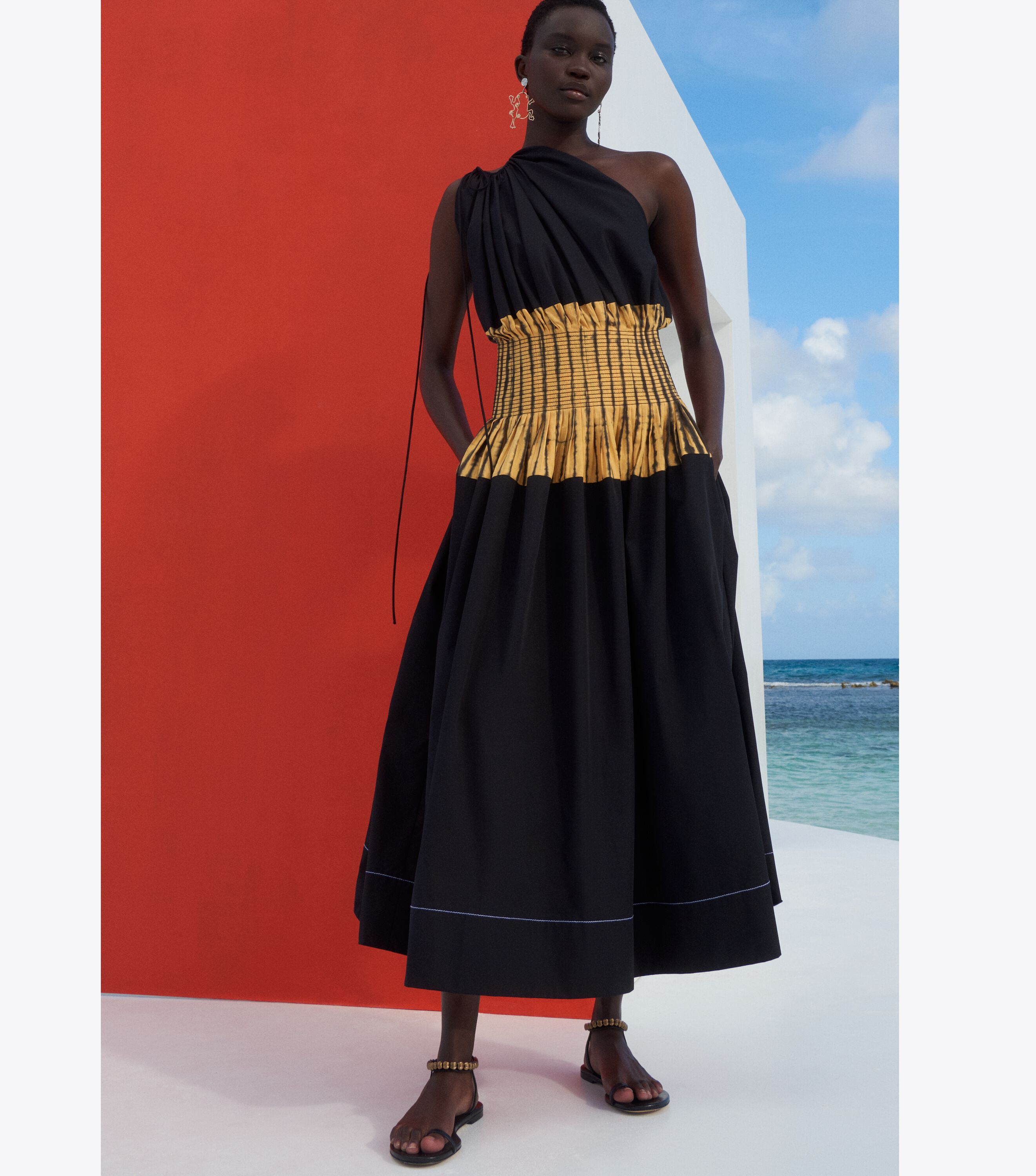 TORY BURCH Sophia Dress Golden CREST Tory Burch Yellow Dresses for