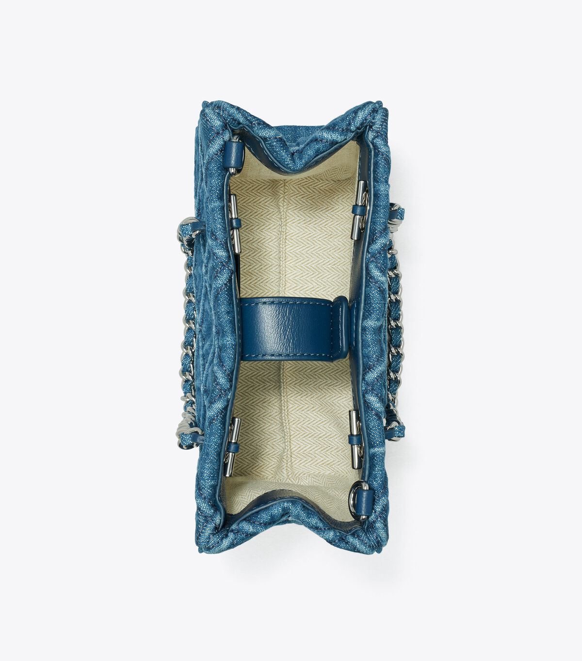 tory burch mini fleming soft denim chain tote