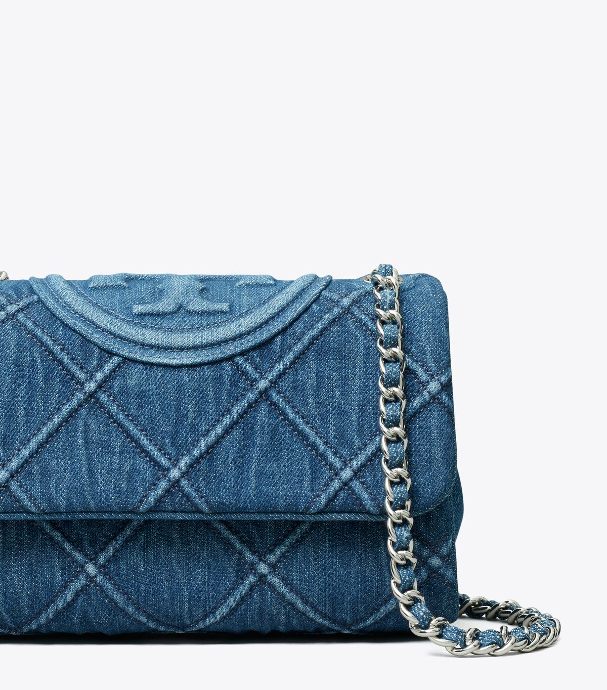 tory burch small fleming soft denim convertible shoulder bag