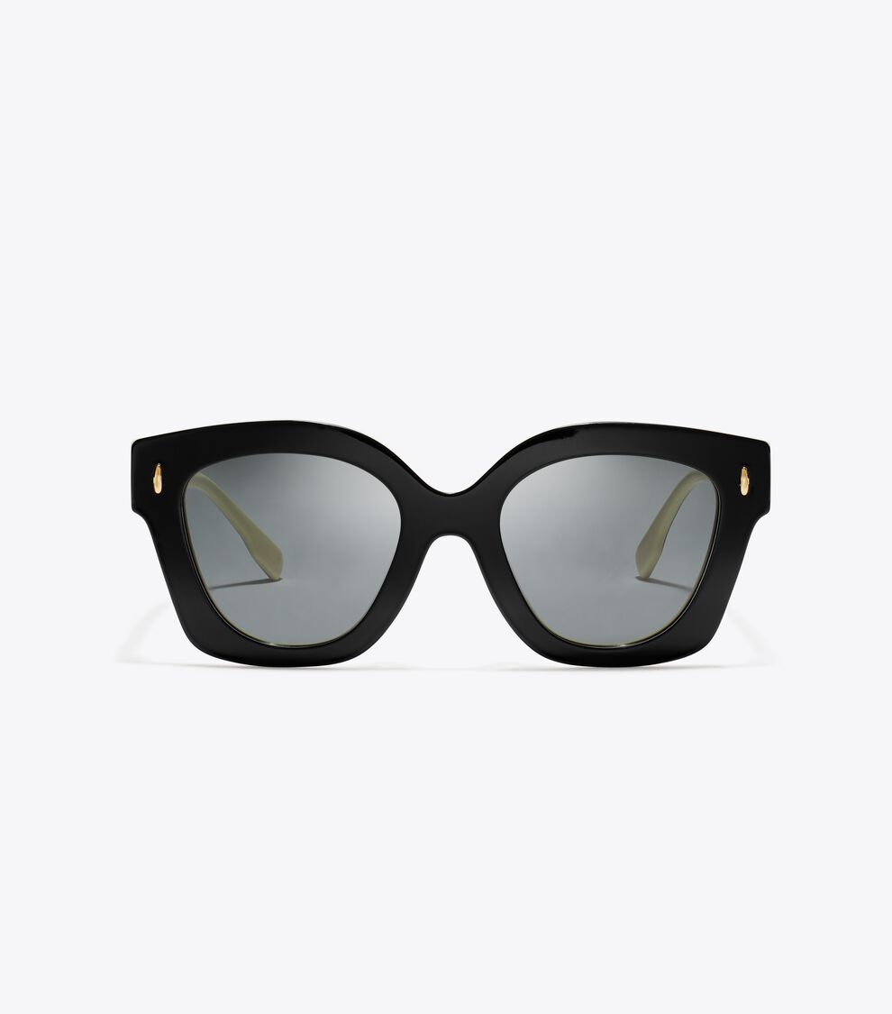 Miller Pushed Square Sunglasses, Black/Ivory/Dark Grey 