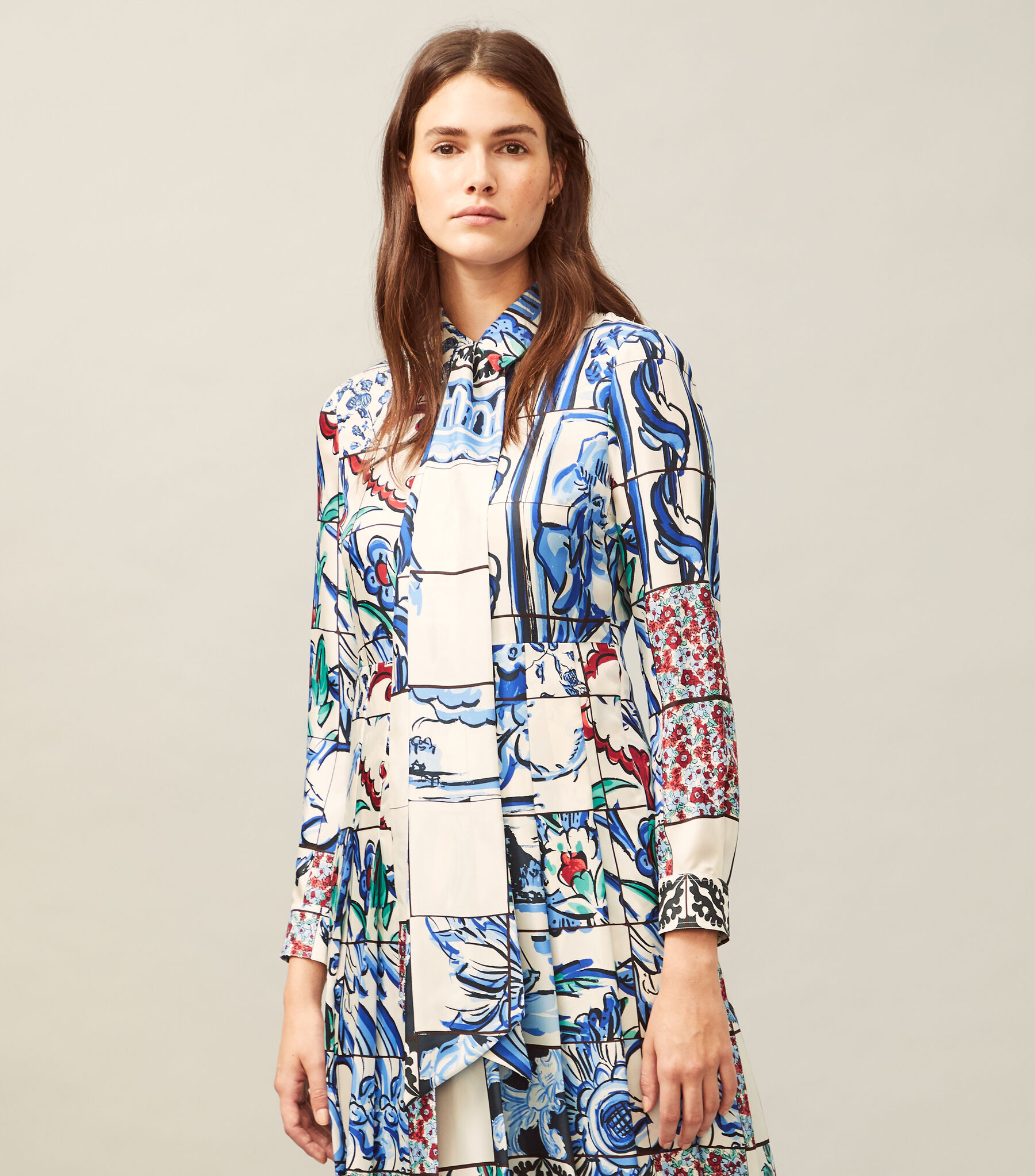 tory burch printed bow shirt dress Printed Bow Blouse Dress, Black Warped Lace