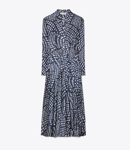 Printed Pleated Silk Twill Dress