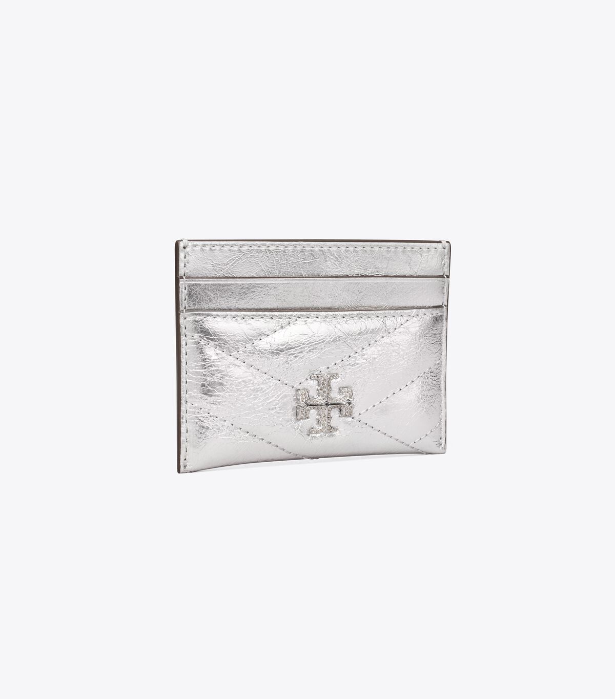 tory burch kira chevron metallic pave logo card case