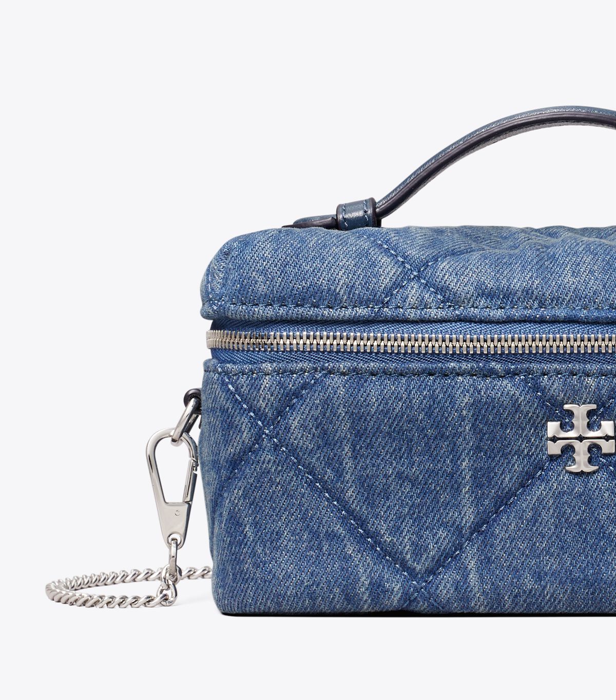 tory burch kira diamond quilt denim vanity case