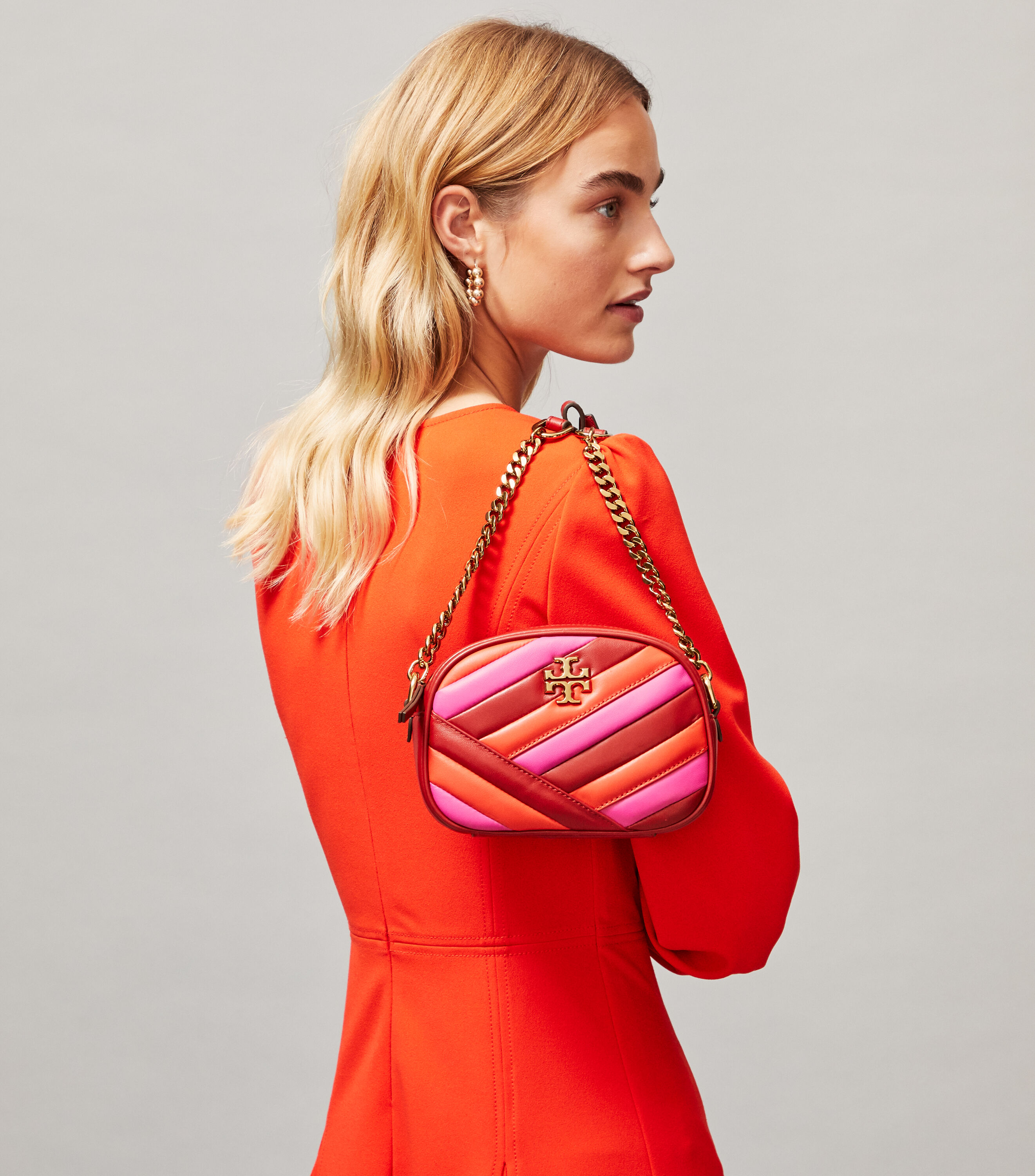 Kira Chevron Color-Block Small Camera Bag, Red Apple / Bright