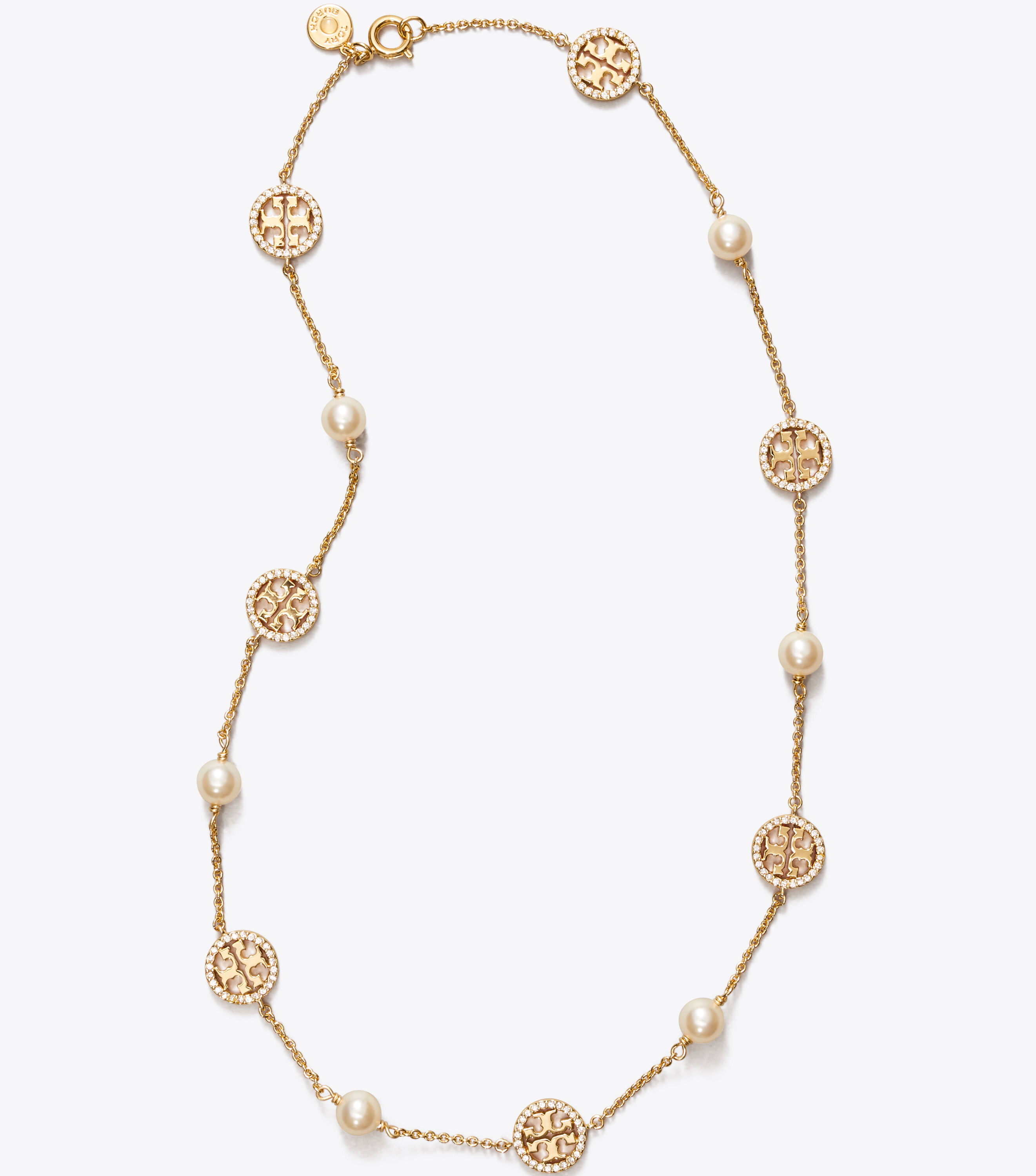 Crystal Pearl Logo Necklace New Tory Burch