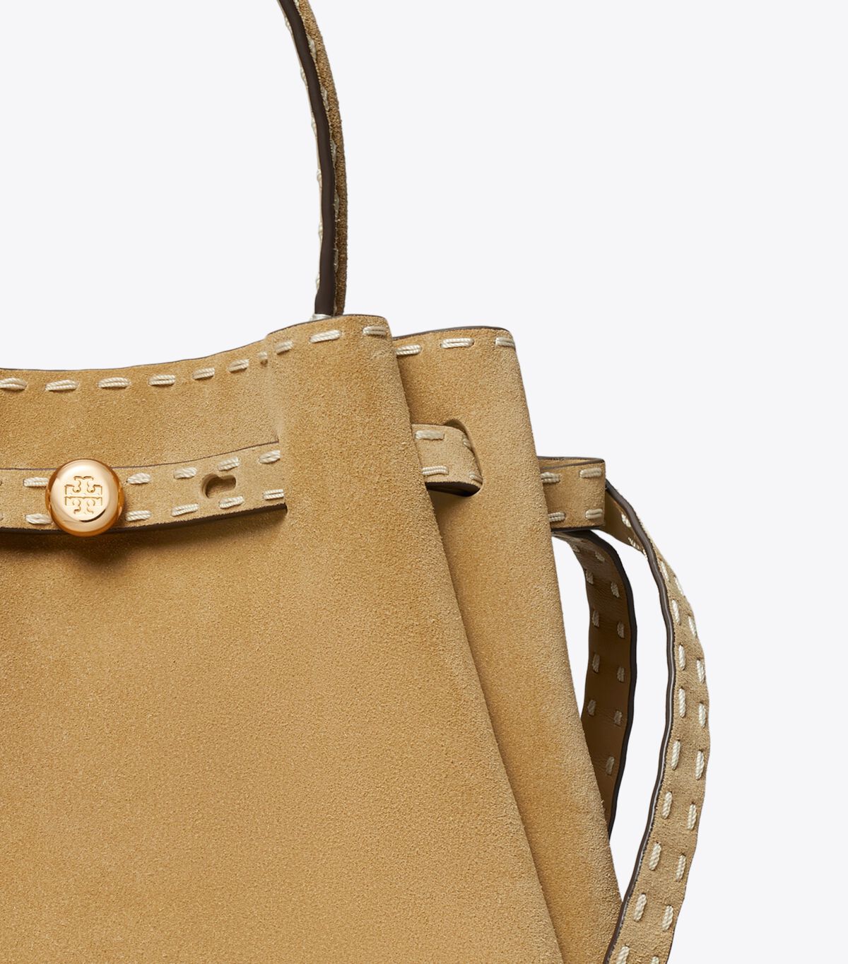 tory burch romy suede pick stitch bucket bag