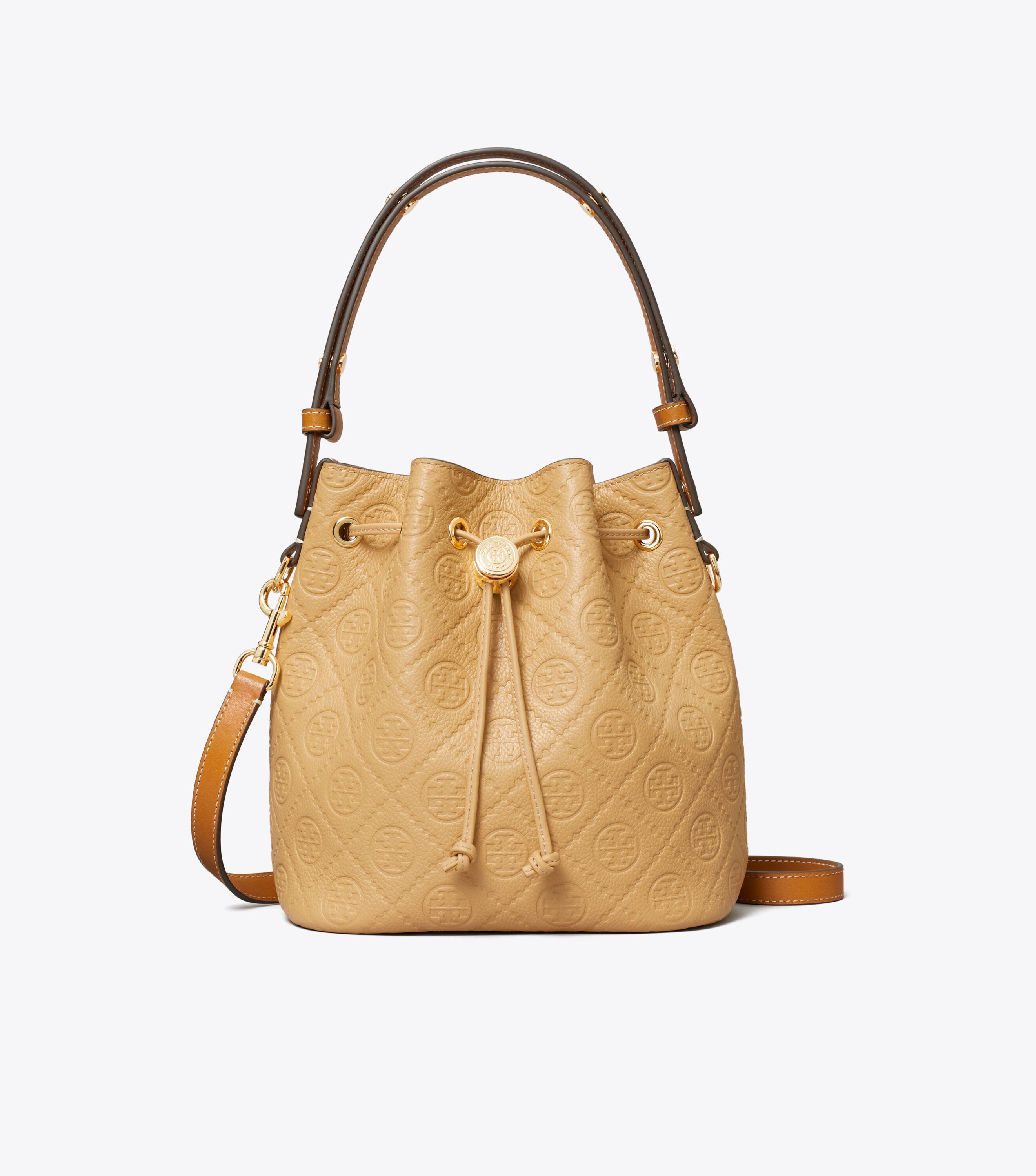 T Monogram Pebble Bucket Bag, Biscotti | Tory Burch KW