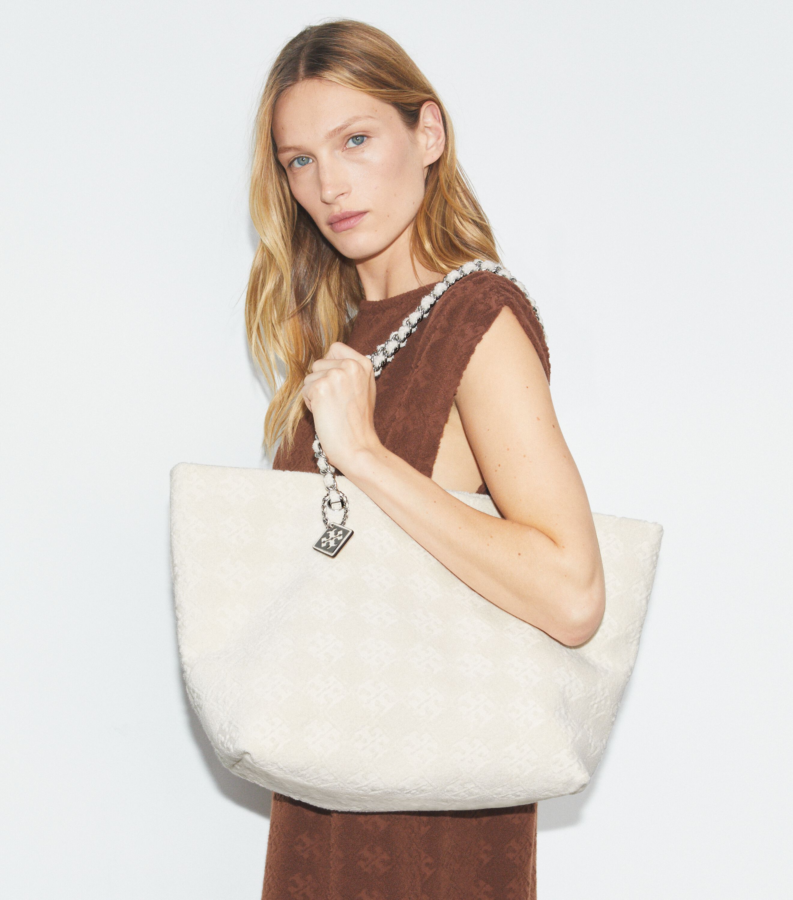 Ella Terry Chain Tote, Pearl | Tory Burch KW