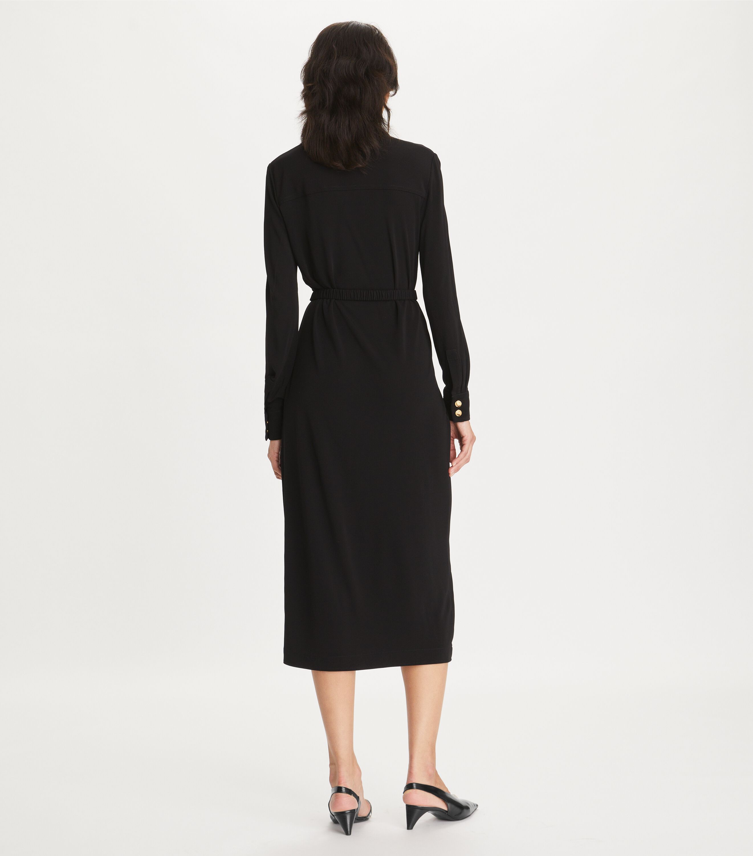ワンピース TORY BURCH BLACK VISCOSE BLEND DRESS Embellished Viscose Ruched Dress: Women's Designer Dresses