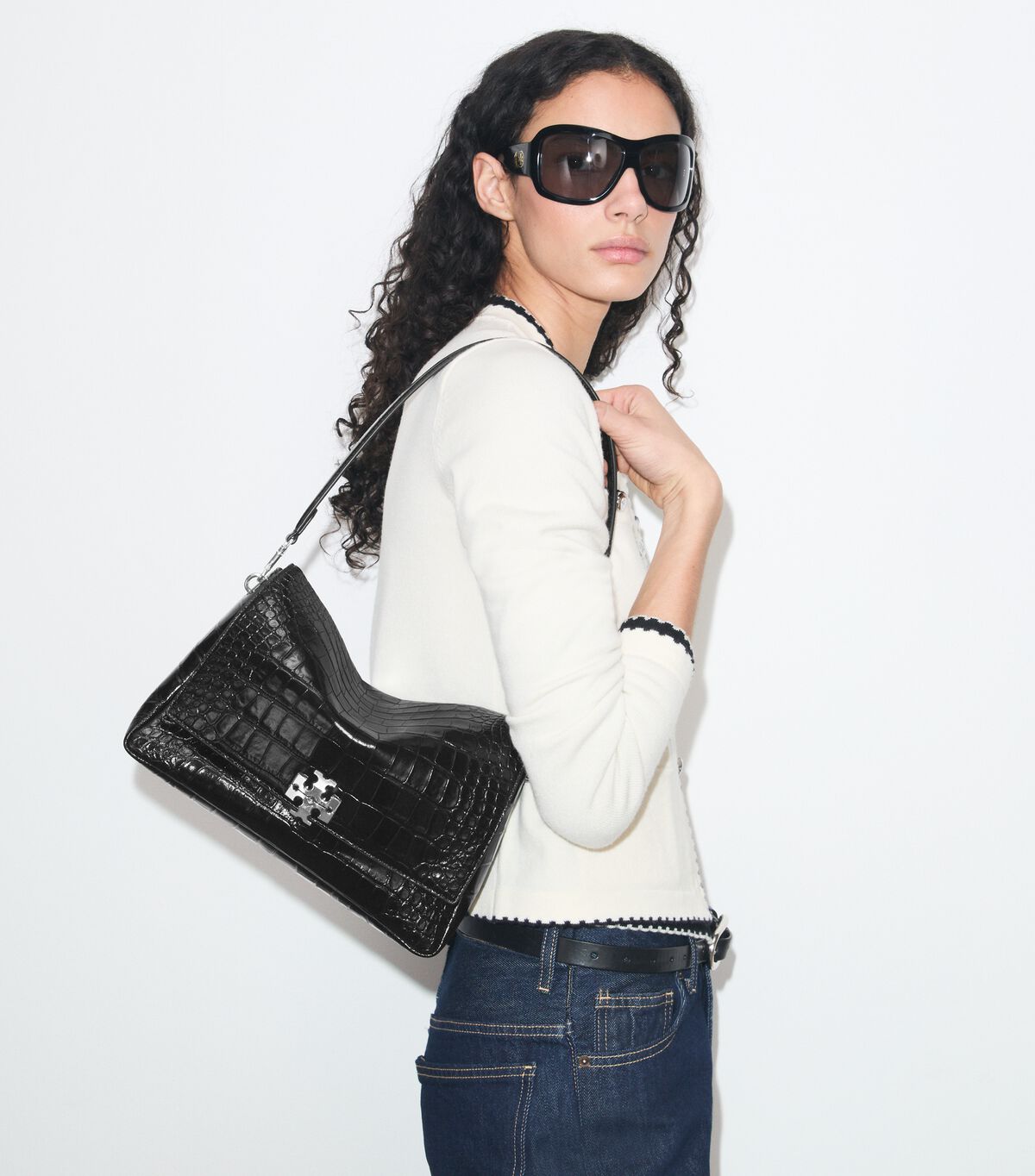 Charlie Croc-Embossed Shoulder Bag tory burch charlie croc embossed shoulder bag