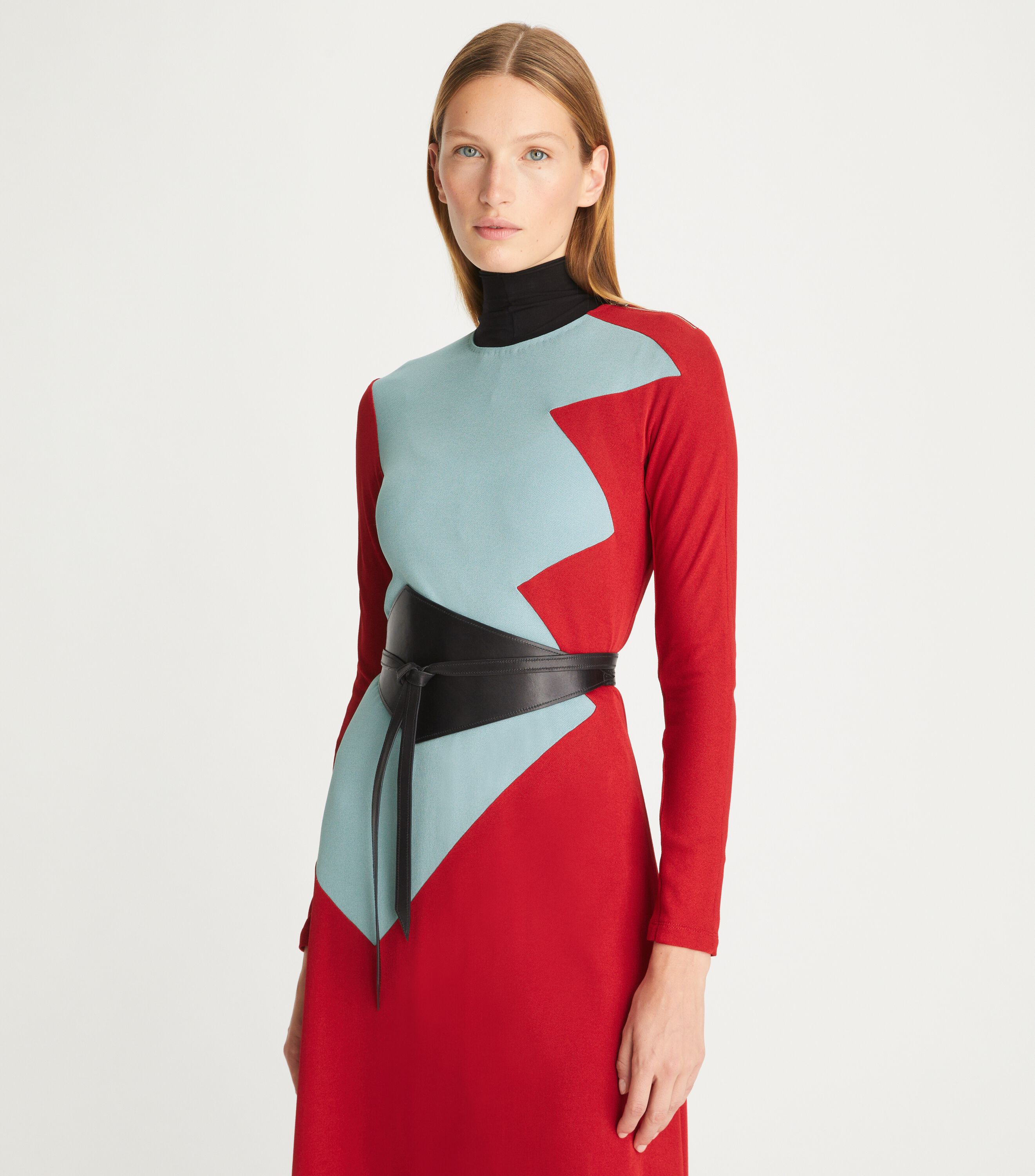 Colorblock Honeycomb Jersey Dress, Rich Red | Tory Burch KW
