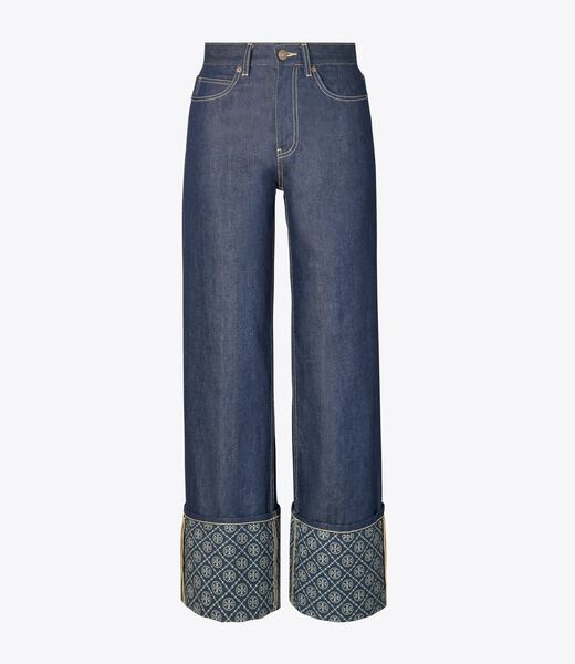 tory burch بنطال جينز مستقيم الساقين بأكمام متباينة