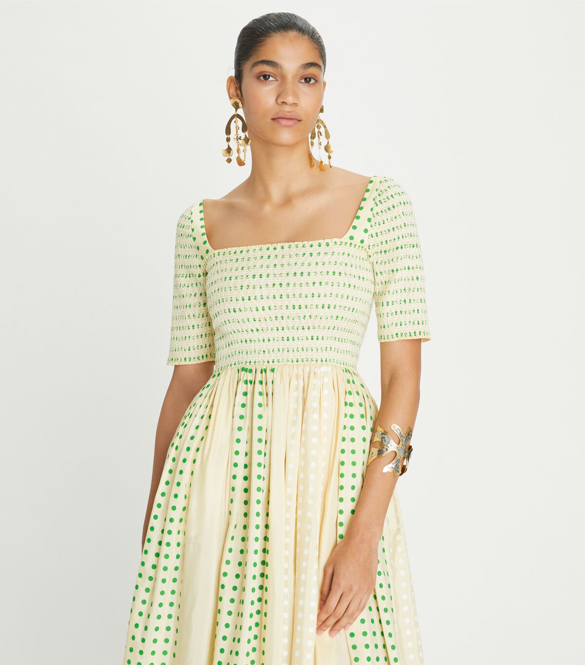 tory burch printed silk smocked dress