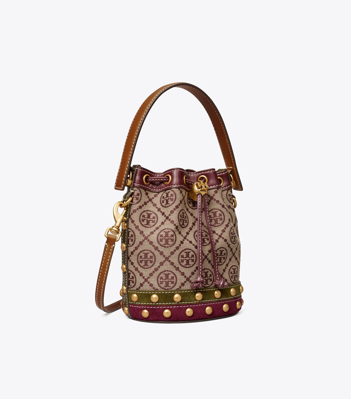 tory burch t monogram jacquard studded mini bucket bag