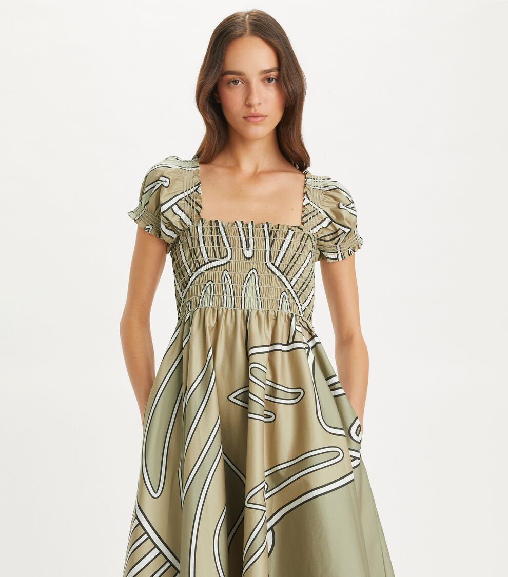 tory burch smocked cotton dress Tory Burch Women's Shoulder Tie Smocked Cotton Dress in White, size L
