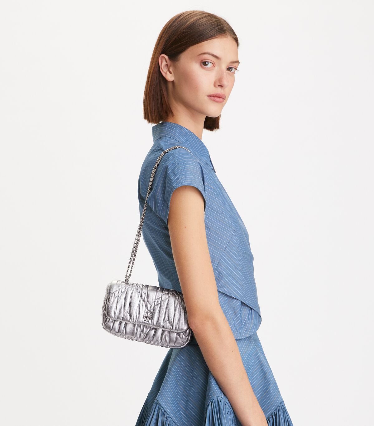 tory burch mini kira metallic diamond ruched flap bag