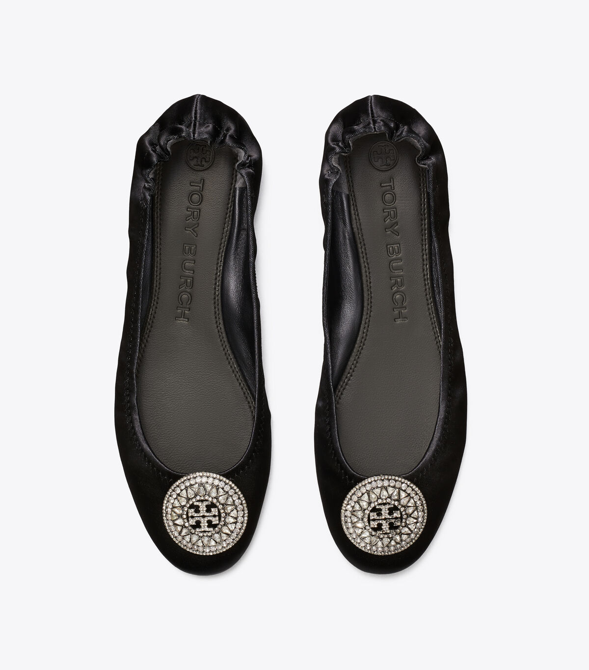 tory burch crystal logo satin ballet flat