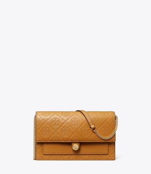 tory burch t monogram leather chain wallet