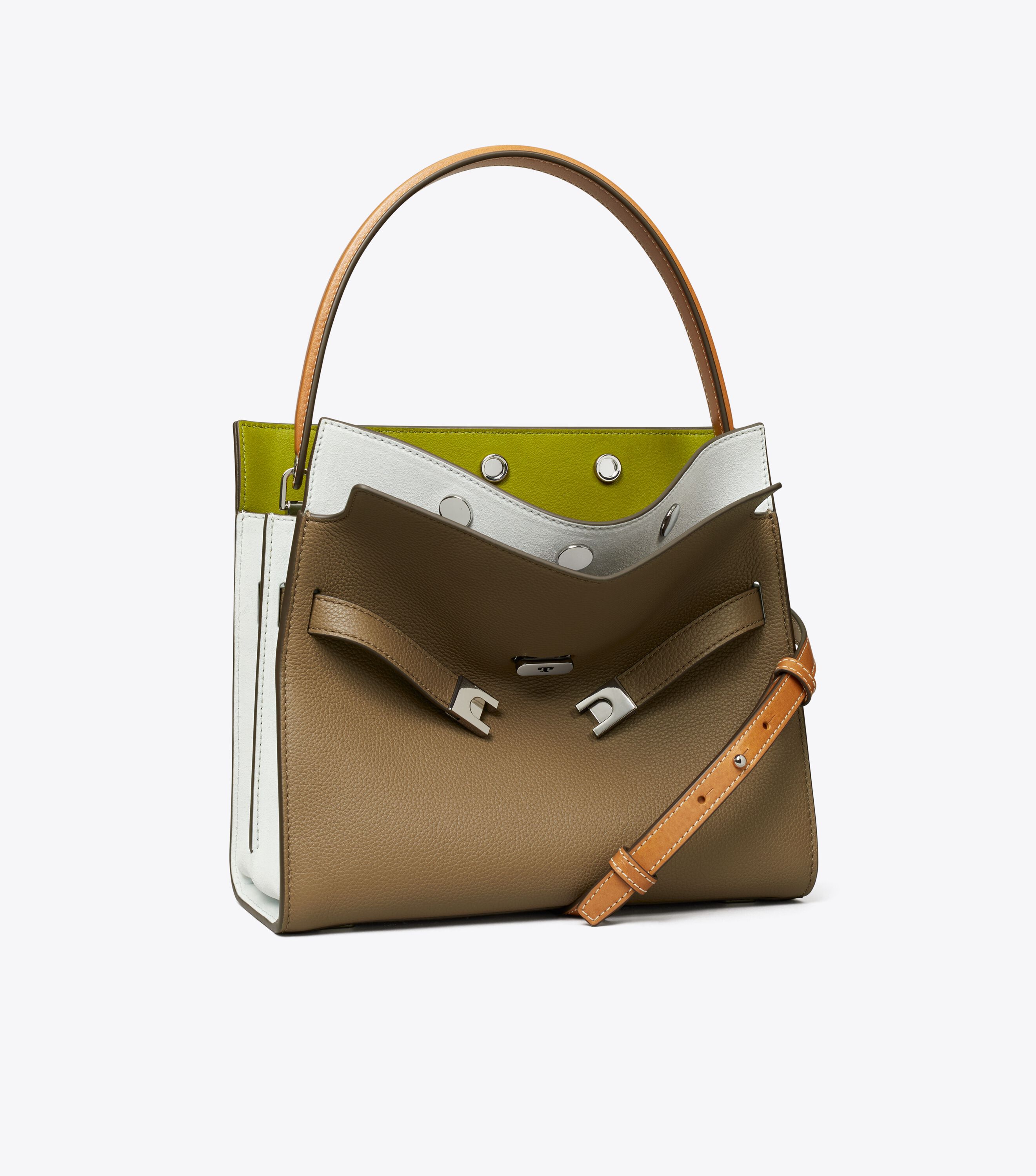 Small Lee Radziwill Pebbled Double Bag, Wild Mushroom | Tory Burch KW