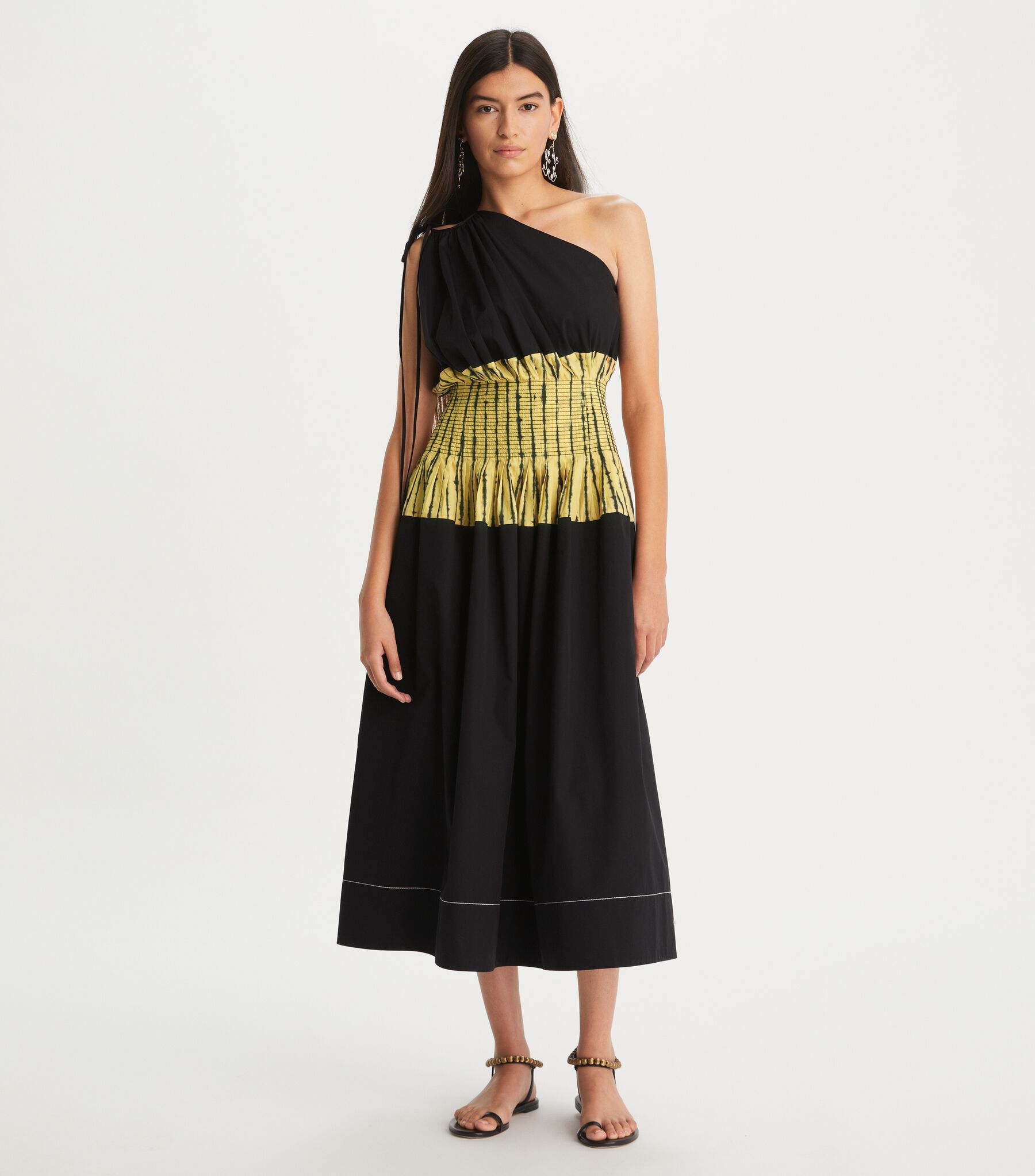 tory burch colorblock one shoulder dress Tie-Dye Stripe Colorblock One-Shoulder Dress, Black