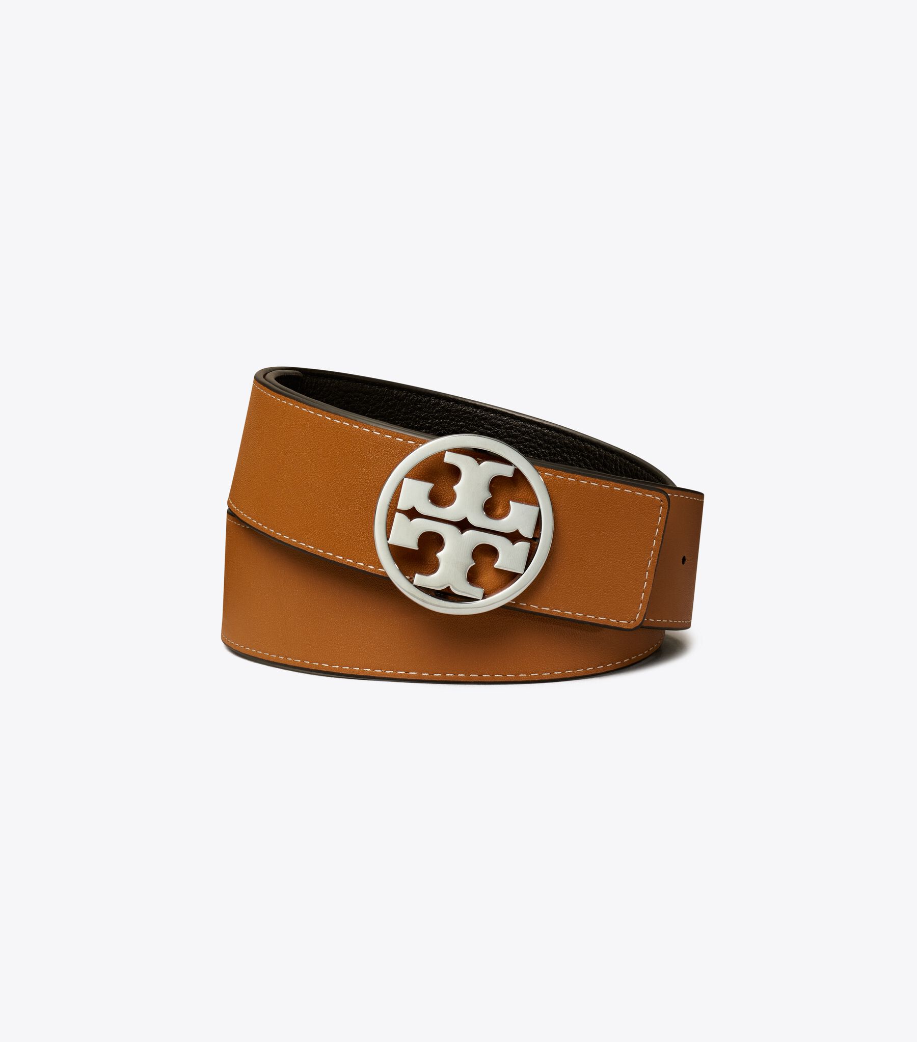 Tory Burch 1” Reversible Logo Black Classic Cuoio Silver Belt 1 main image 2