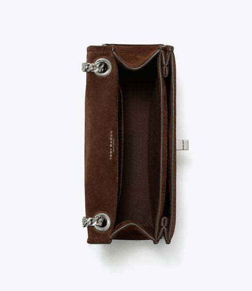 tory burch حقيبة كتف ميني كيرا تورنلوك من جلد الغزال