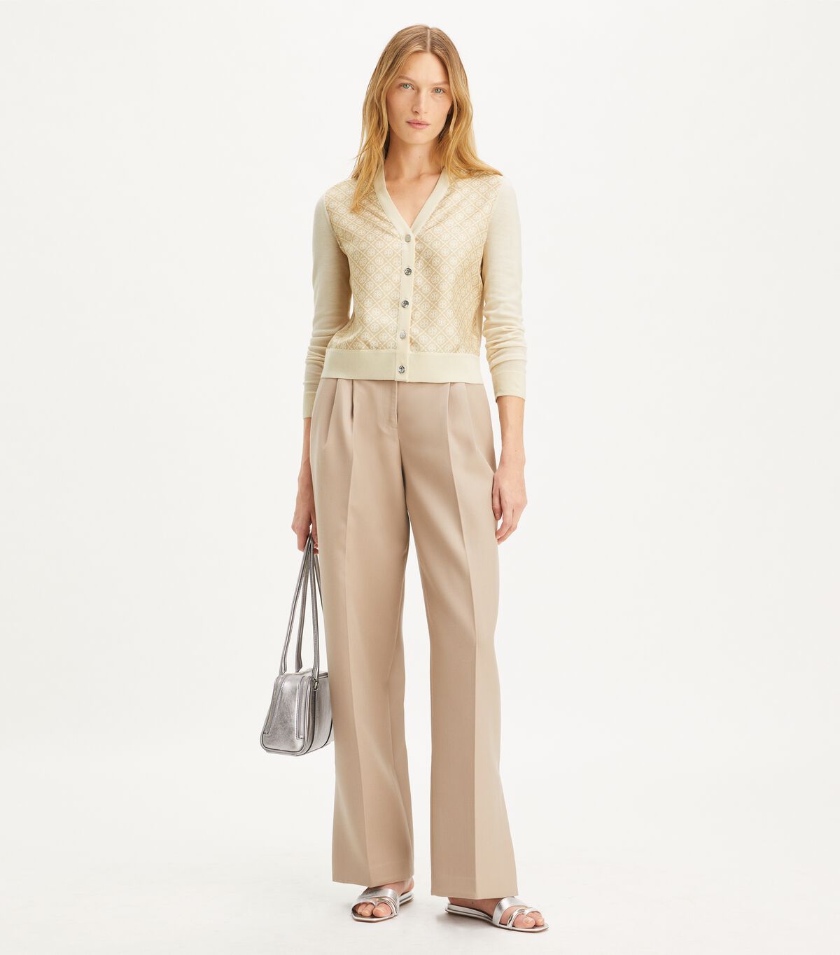 tory burch cropped silk front cardigan