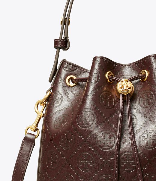 tory burch t monogram leather bucket bag