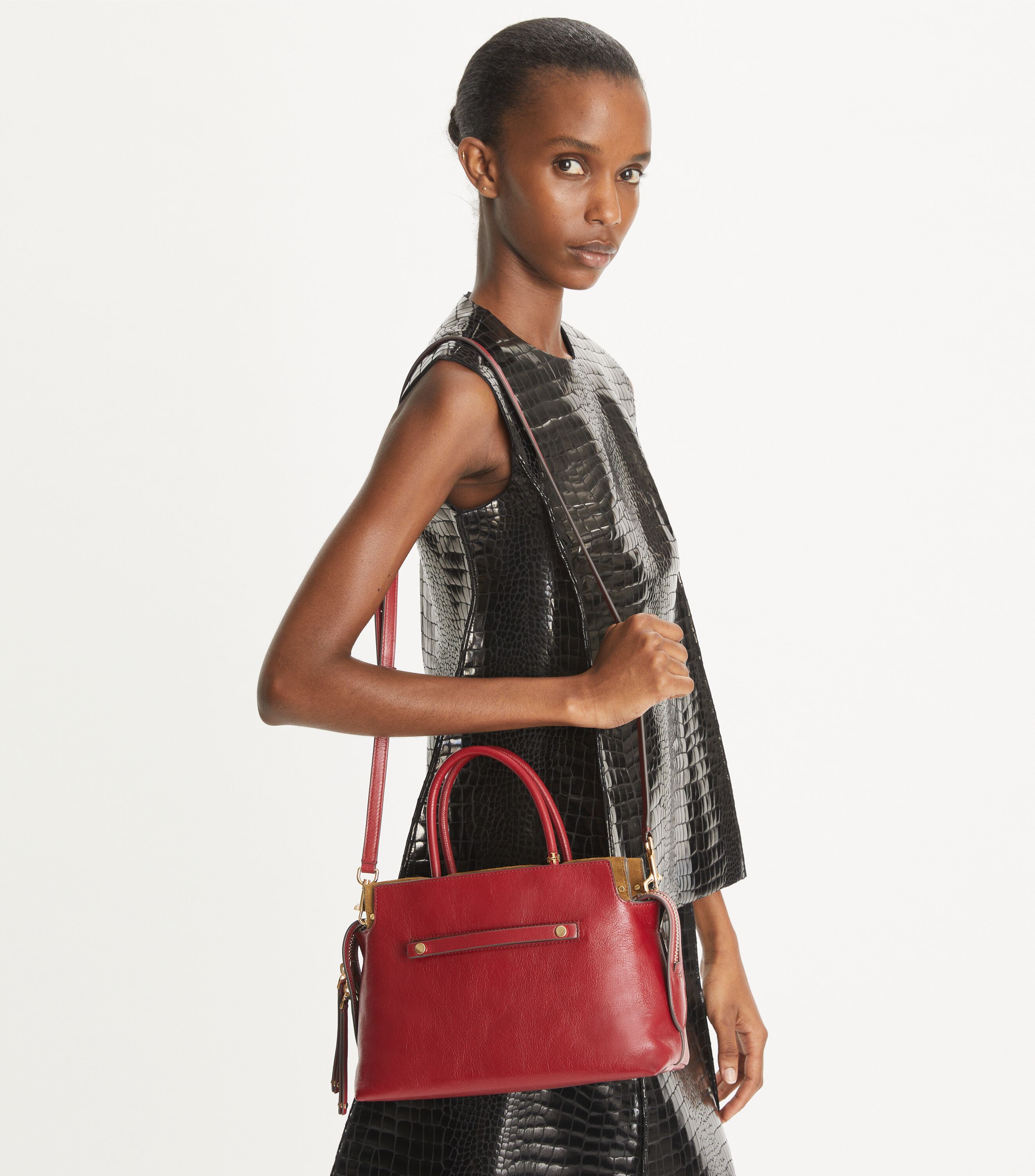 Mercer Textured Satchel, Ruby | Tory Burch KW