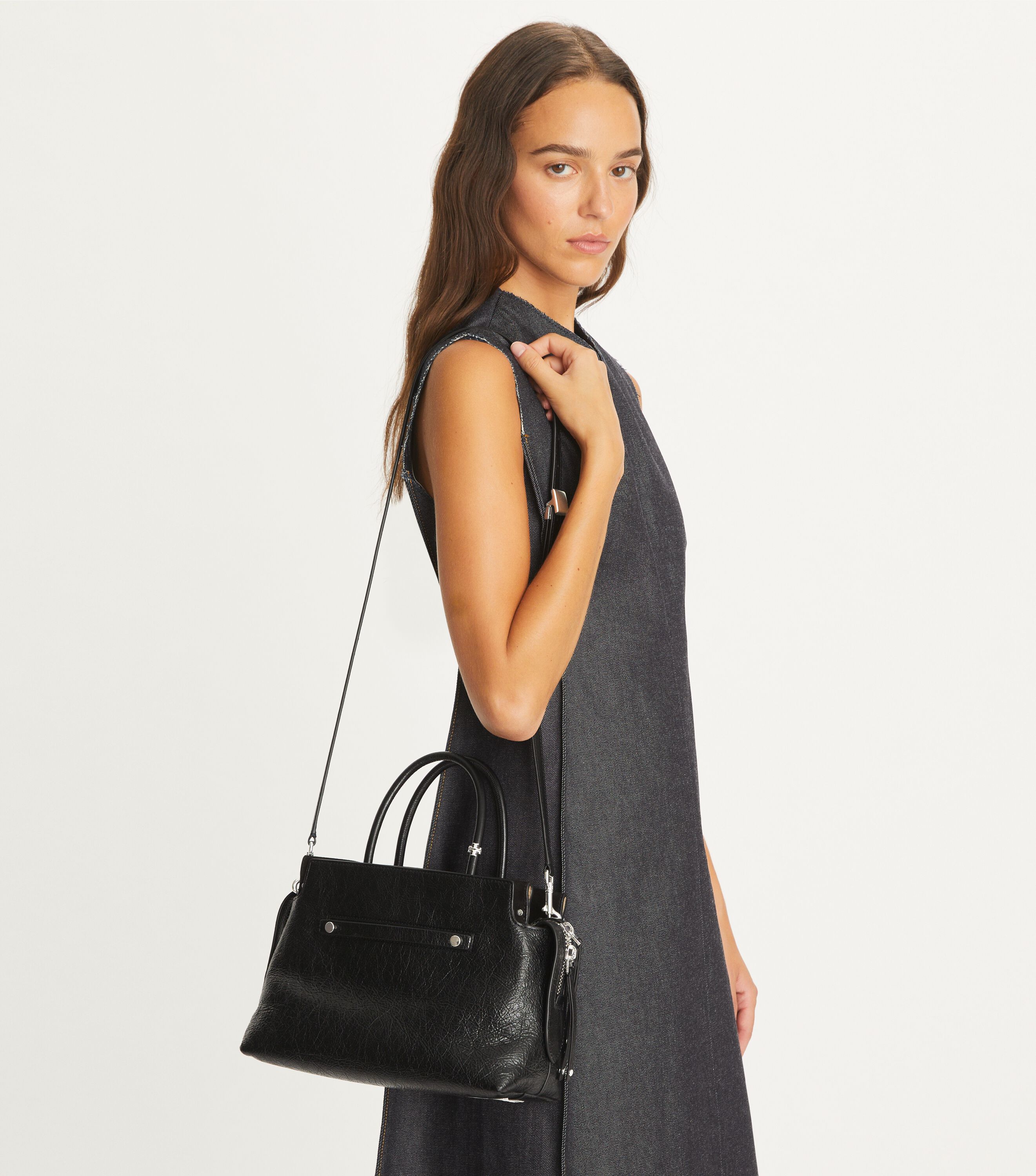 Mercer Distressed Satchel, Black | Tory Burch KW