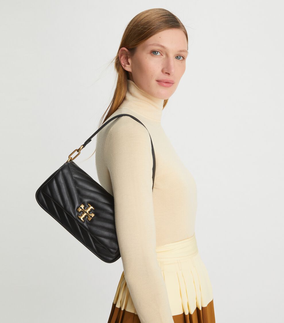 Small Kira Chevron Flap Shoulder Bag, Black Tory Burch KW