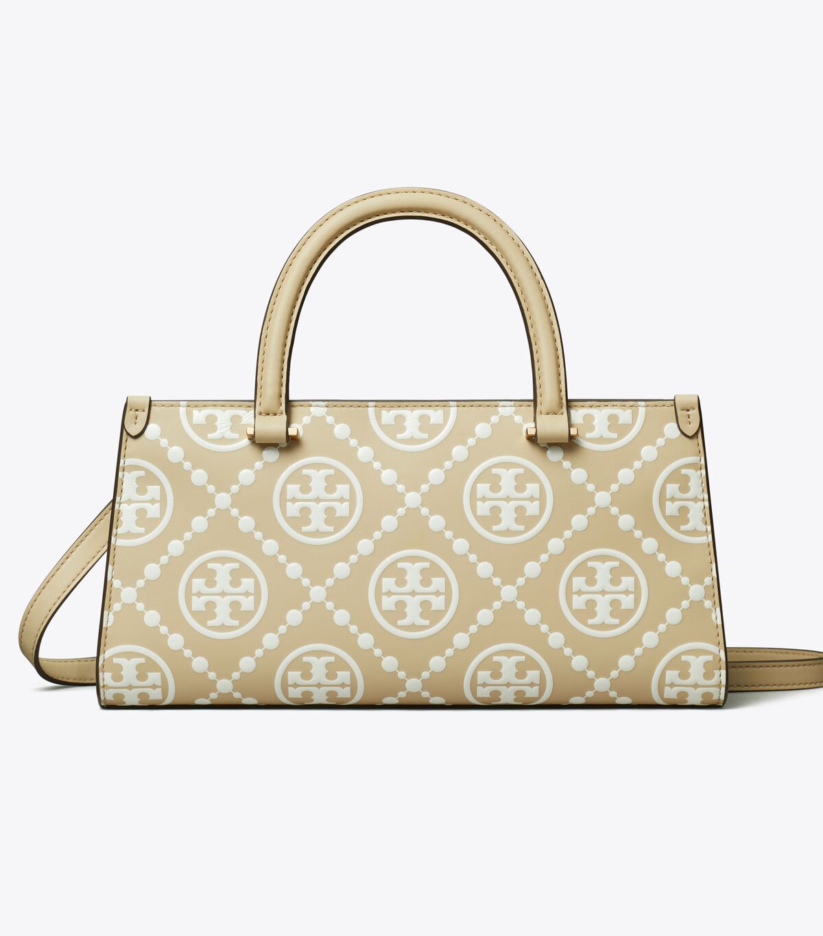 tory burch t monogram contrast embossed small east west tote