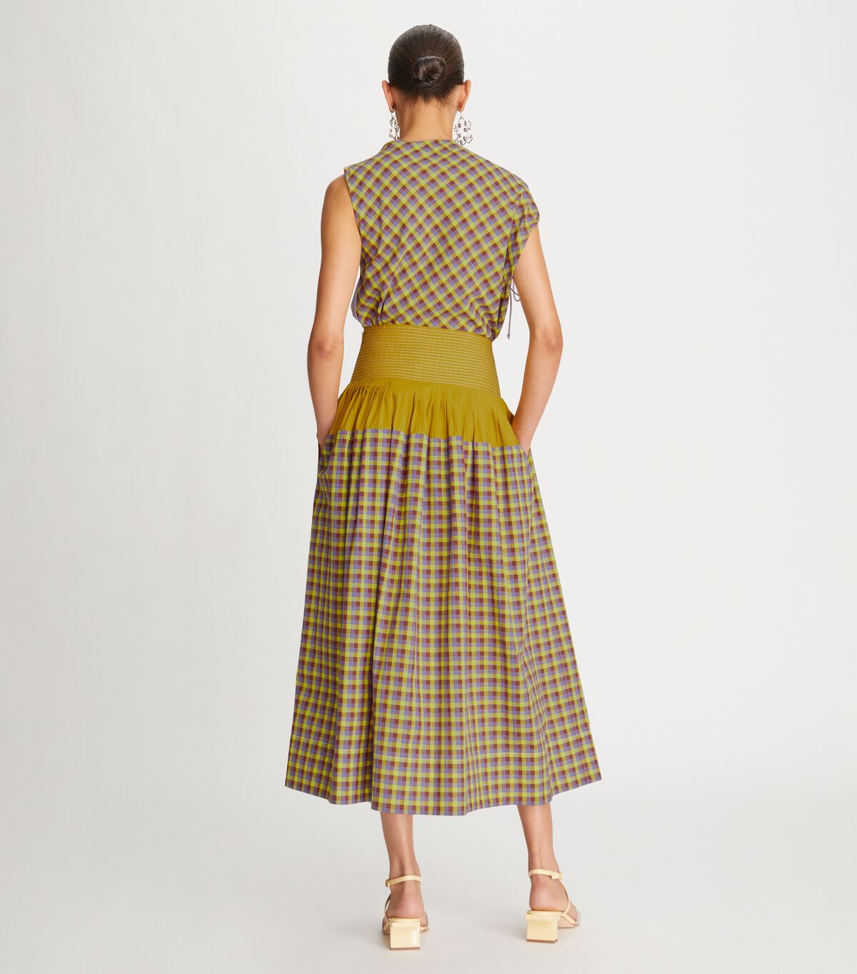 tory burch veronica plaid colorblock skirt