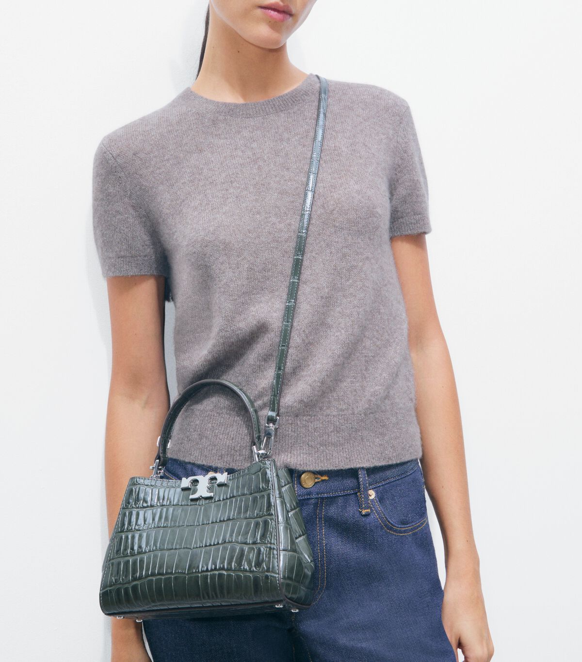 Mini Eleanor Croc-Embossed Satchel tory burch mini eleanor croc embossed satchel