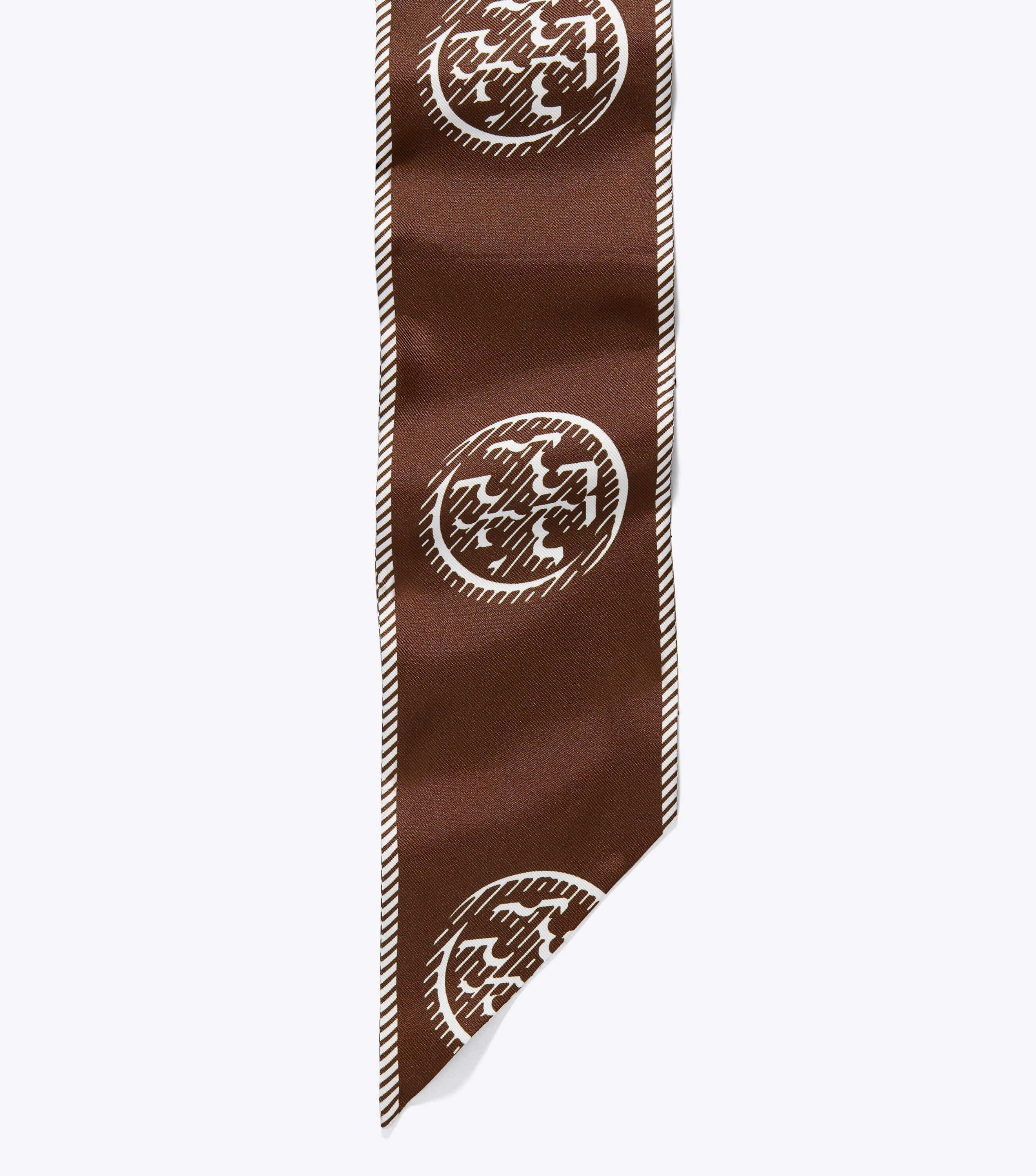スカーフ TORY BURCH Medallion Logo Ribbon silk tie CHOCOLATE 25a-tory-burch-