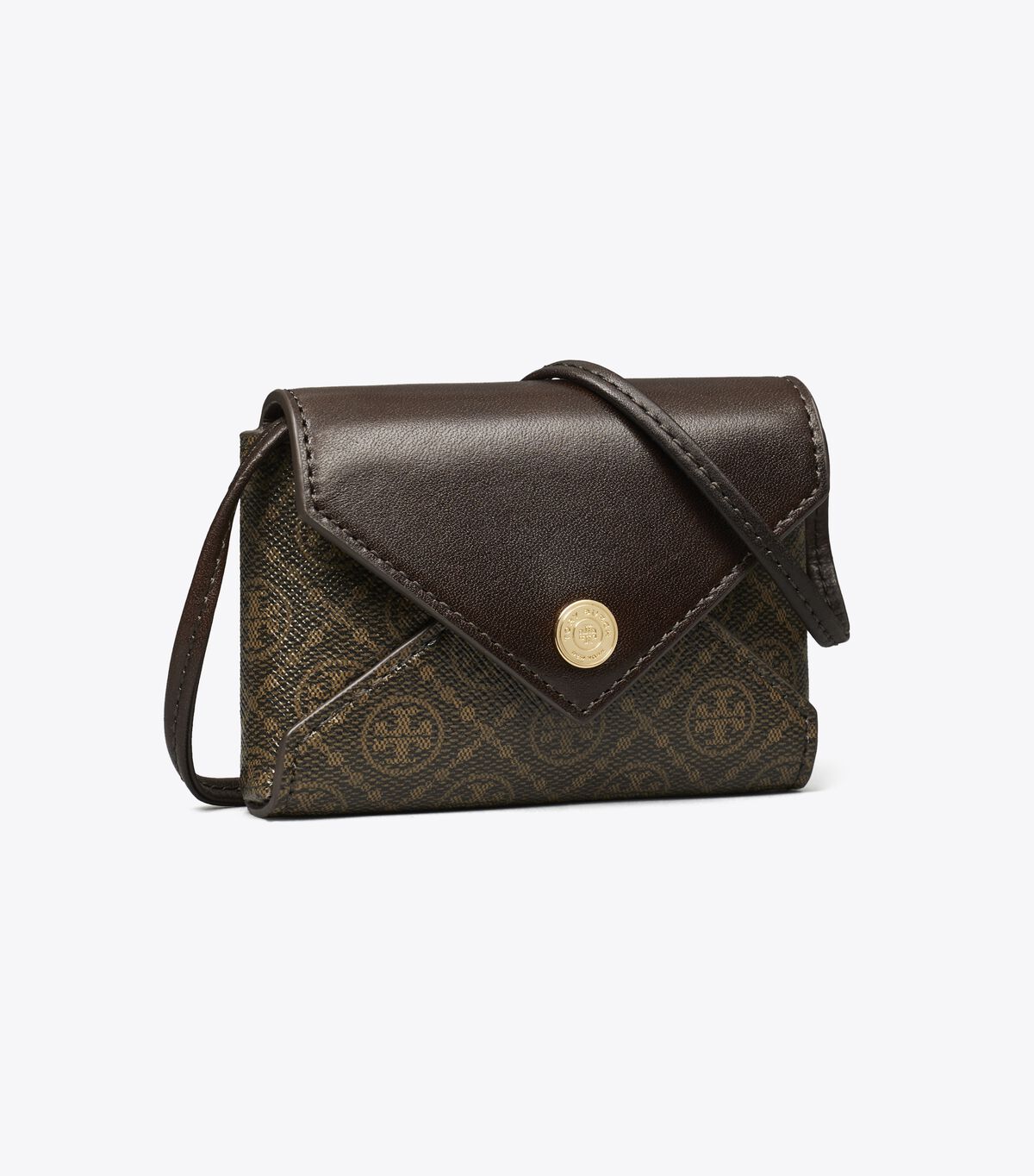 حافظة بطاقات تي مونوغرام من القماش المغلف مع حبل تثبيت tory burch حافظة بطاقات تي مونوغرام من القماش المغلف مع حبل تثبيت