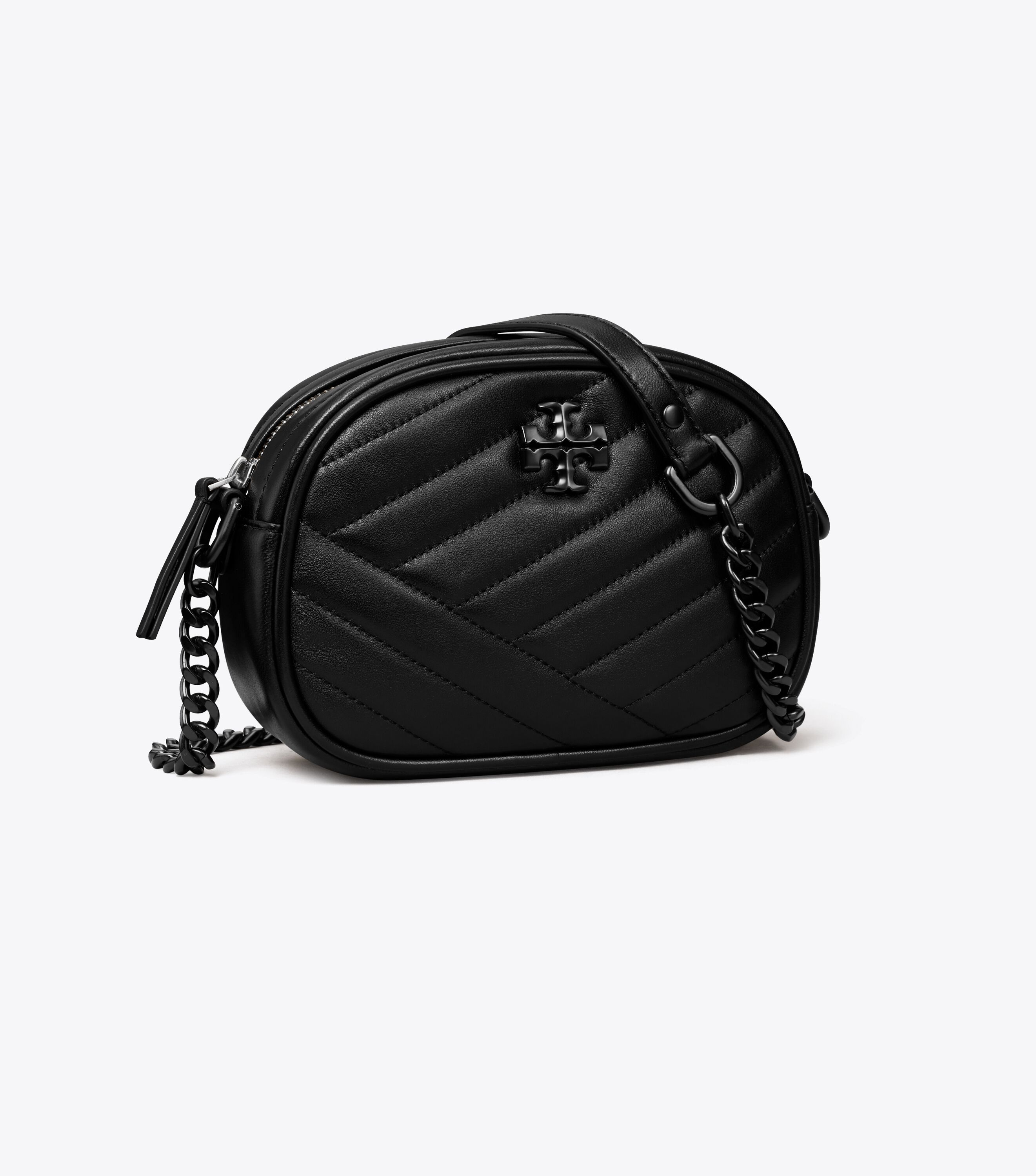 Small Kira Chevron Camera Bag, Black / Silver | Tory Burch KW