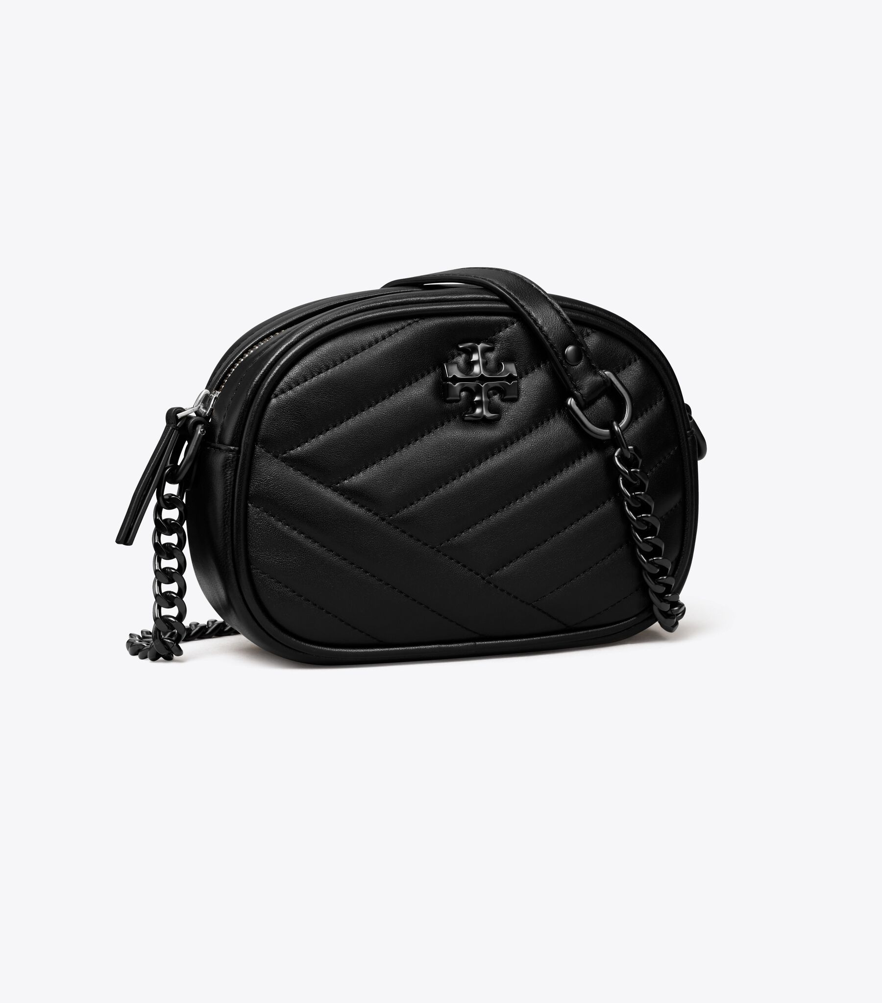 Small Kira Chevron Camera Bag, Black / Silver | Tory Burch KW