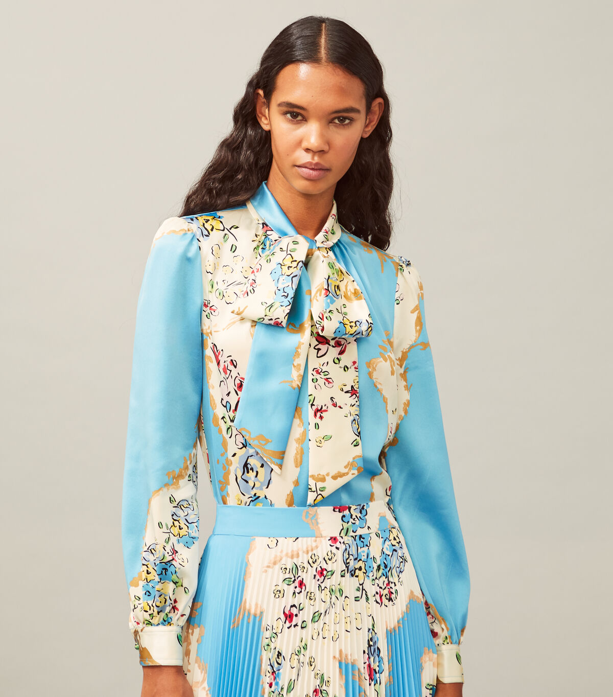 tory burch printed satin bow blouse