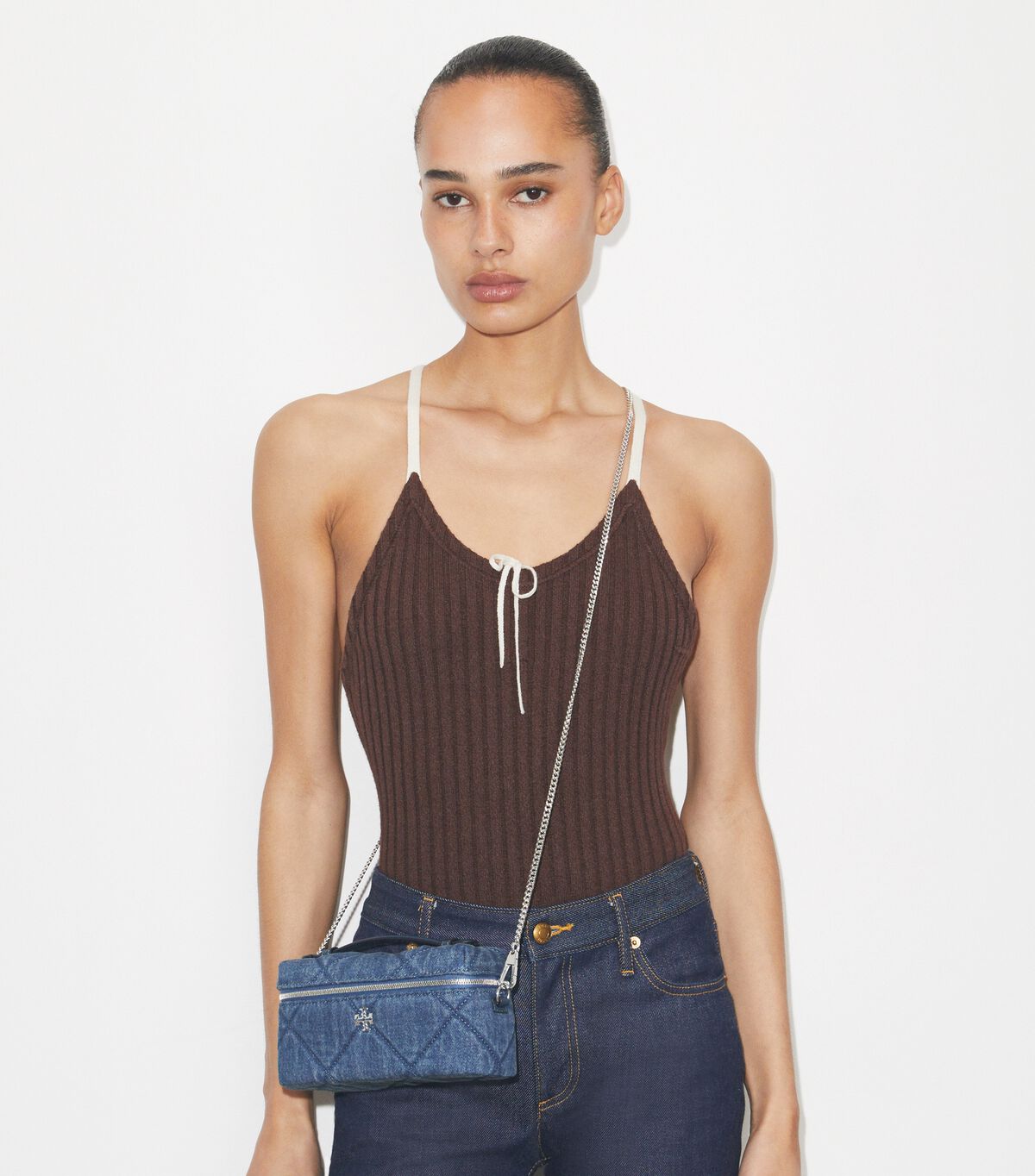 tory burch kira diamond quilt denim vanity case