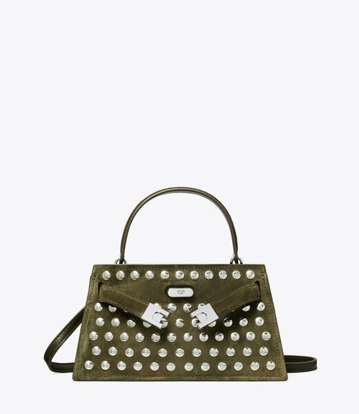 tory burch حقيبة ميني لي رادزيويل من جلد الغزال المرصع بمقبض علوي