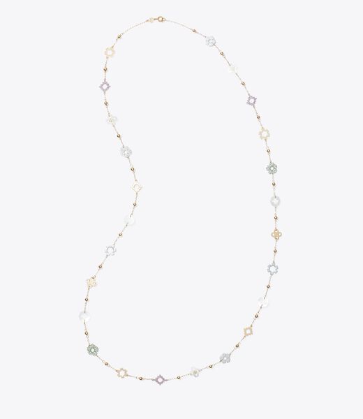 tory burch long forget me not pav   necklace