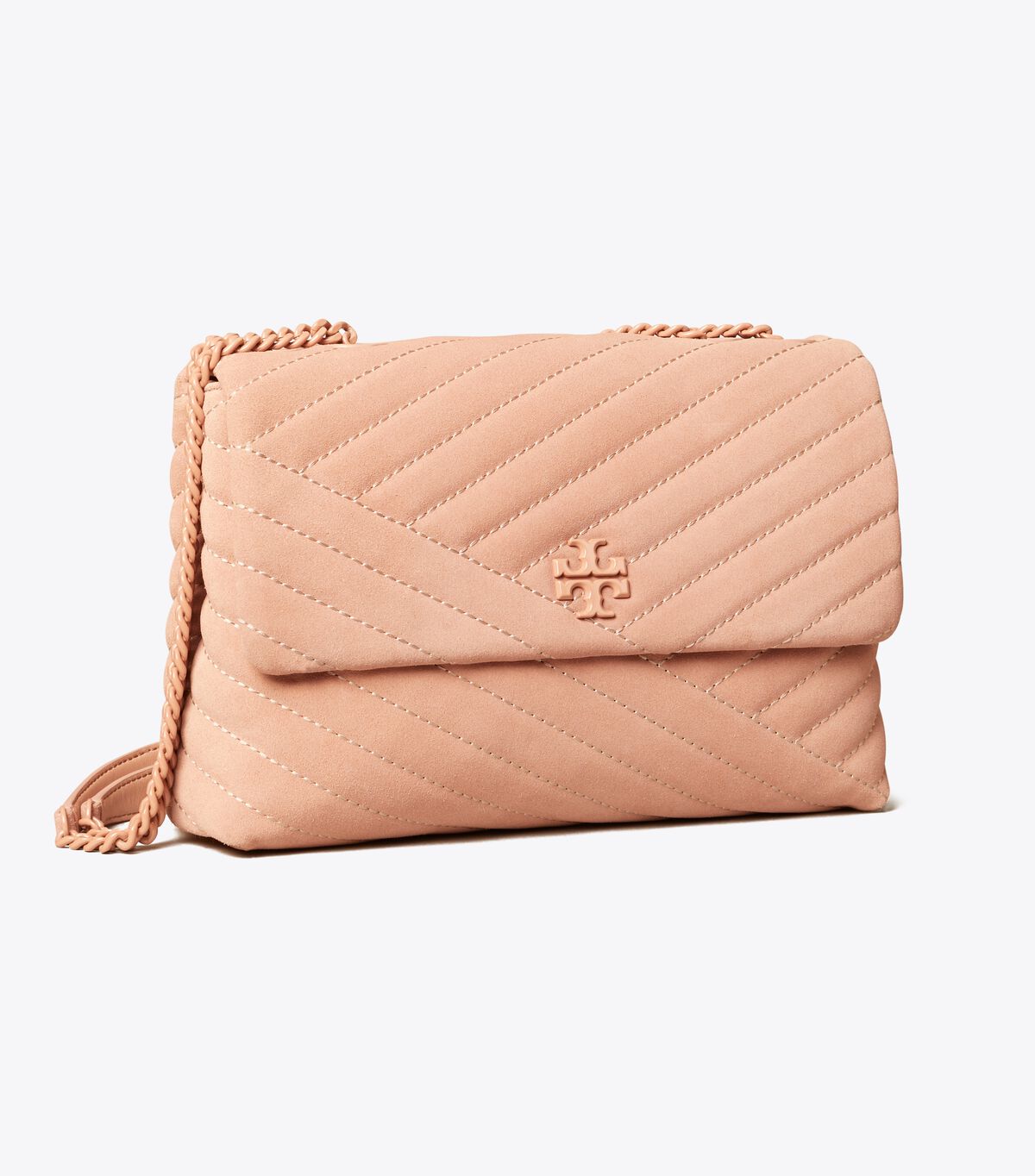 Kira Chevron Suede Powder-Coated Convertible Shoulder Bag