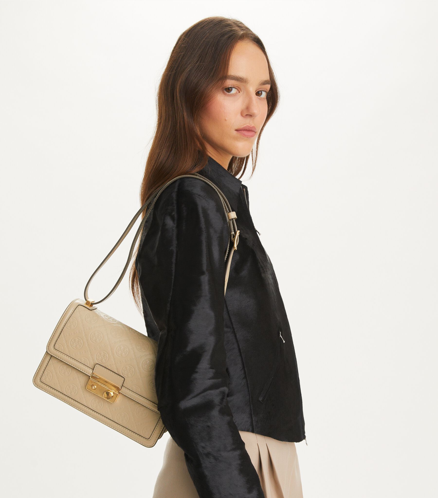 T Monogram Leather Shoulder Bag, Fresh Clay Tory Burch KW