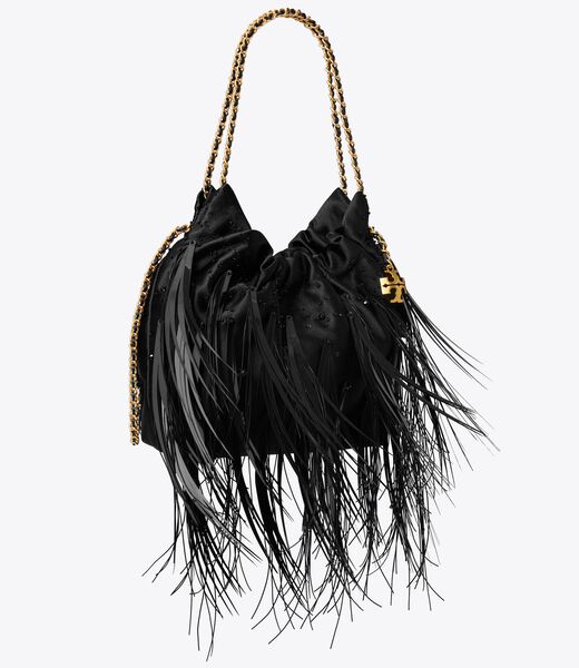tory burch mini fleming feather drawstring bag