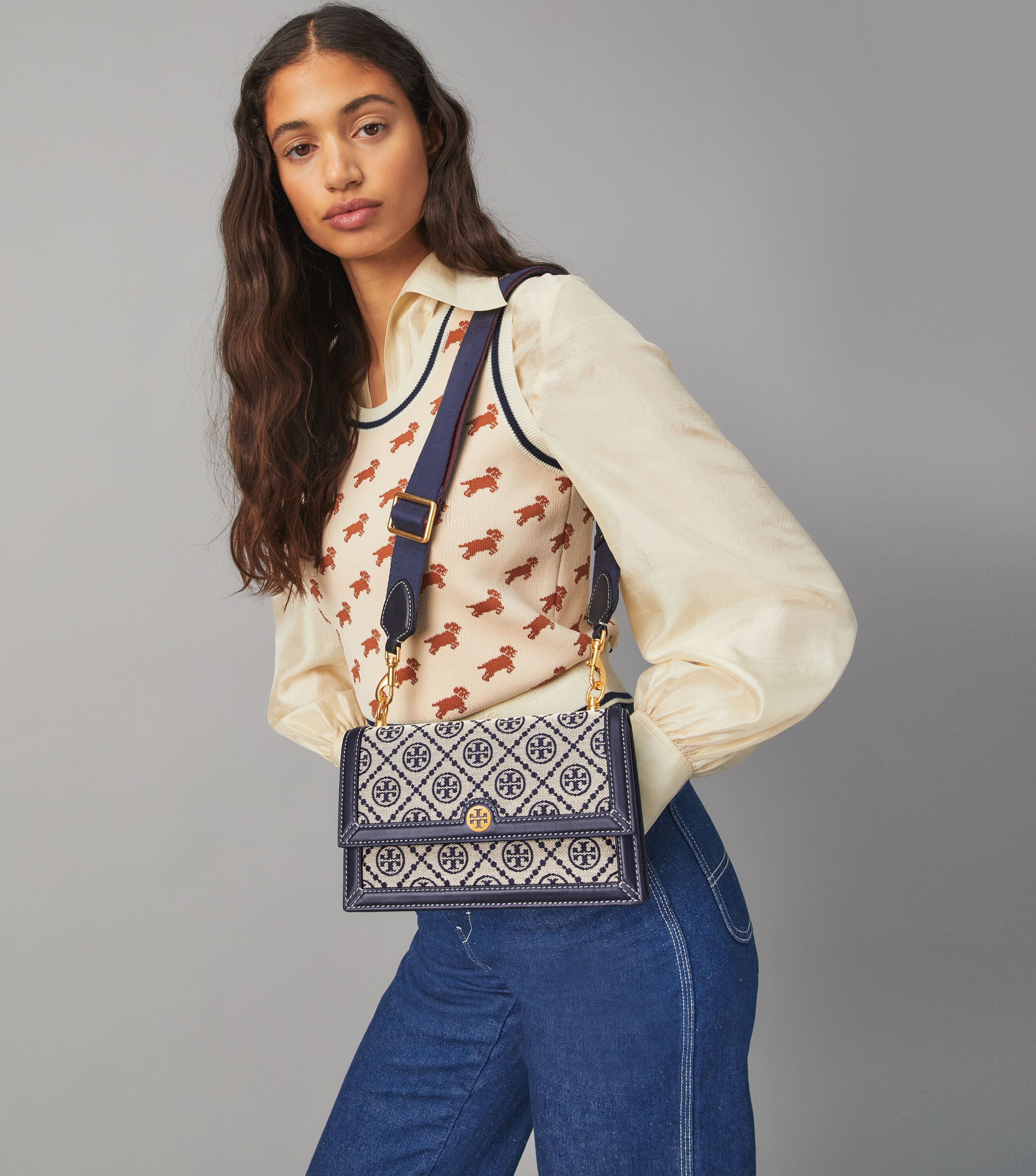 tory burch t monogram jacquard shoulder bag