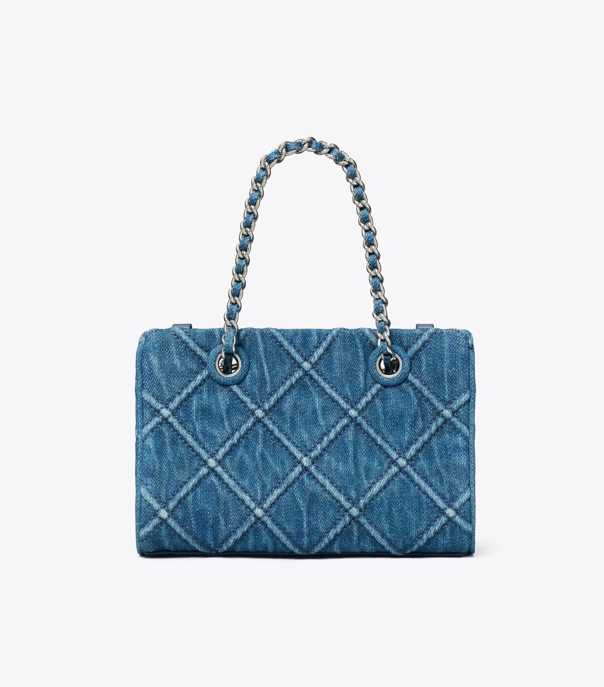 tory burch mini fleming soft denim chain tote
