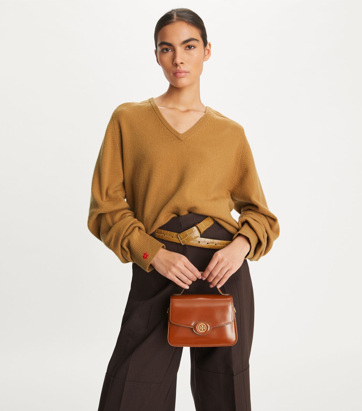 tory burch small robinson spazzolato top handle bag