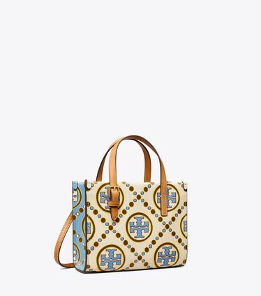 Mini T Monogram Contrast Embossed Square Tote